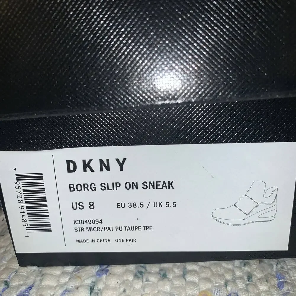 NEW IN BOX DKNY BORG FUR TRIM WEDGE SNEAKER BOOTS 8 TAUPE